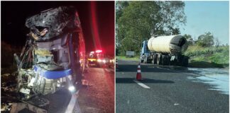 BR-050: ônibus bate em carreta com carga de xarope para doces e deixa pelo menos 29 feridos BR-050: ônibus bate em carreta com carga de xarope para doces e deixa pelo menos 29 feridos