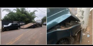 Carro bate em poste no Santa Tereza, em Itabirito Carro bate em poste no Santa Tereza, em Itabirito