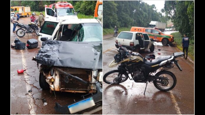 BR-356, Nova Lima: em meio à chuva intensa, moto e carro se acidentam perto da Lagoa das Codornas