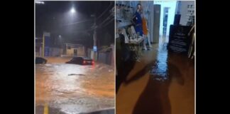 Chuva em Itabirito, 50 mm em 30 min: vídeo mostra motorista em situação complicada em rua alagada Chuva em Itabirito, 50 mm em 25 min: vídeo mostra carro em situação complicada na Rua da Carioca alagada