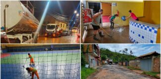 Após chuva, trabalhadores da Prefeitura limpam ruas de Itabirito; até agora, sem risco de o rio transbordar Logo após fortes chuvas, trabalhadores da Prefeitura limpam ruas de Itabirito