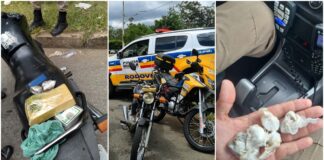 MGC-356 e MG-030: presos pela PMRv 2 motociclistas sem CNH e levando drogas; 1 deles para favela de BH MGC-356 e MG-030: PMRv prende 2 motociclistas sem CNH que levavam drogas; 1 deles para favela de BH