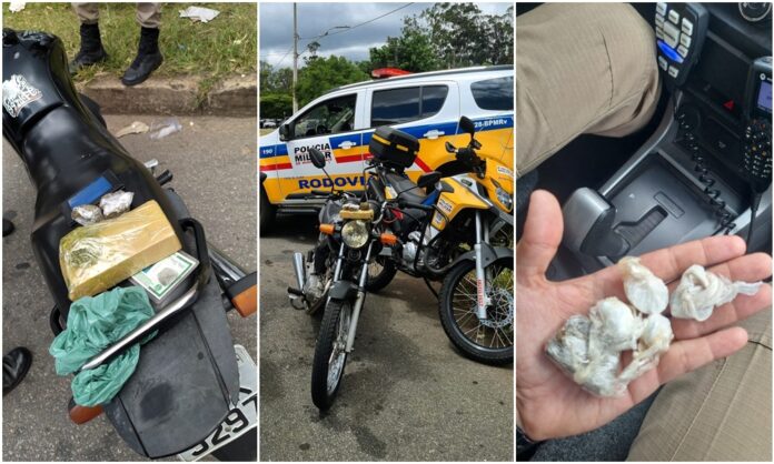 MGC-356 e MG-030: PMRv prende 2 motociclistas sem CNH que levavam drogas; 1 deles para favela de BH