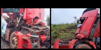 Colisão entre carretas na BR-040, em Itabirito, deixa destruída uma das cabines Colisão entre carretas na BR-040, em Itabirito, deixa destruída uma das cabines