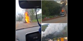 Ônibus pega fogo na BR-040, em Ribeirão do Eixo, Itabirito; veja vídeo Ônibus pega fogo na BR-040, em Ribeirão do Eixo, Itabirito