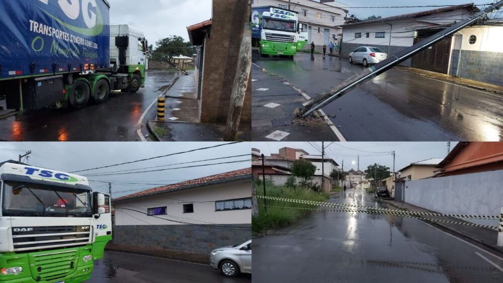 Itabirito: carreta de empresa do Sul do país puxa fios e derruba poste no Matozinhos  