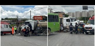 Grande BH: colisão entre ônibus e caminhão deixa motorista preso às ferragens Grande BH: colisão entre ônibus e caminhão deixa motorista preso às ferragens