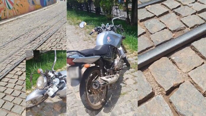 Veja vídeos: trilhos na Avenida José Farid Rahme, em Itabirito, causam rotineiros acidentes de moto