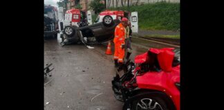 Próximo ao Anel Rodoviário: carro capota após choque com outro veículo; veja fotos Próximo ao Anel Rodoviário: carro capota após choque com outro veículo; veja foto
