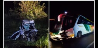 Mulher morre na BR-365 em acidente que envolveu 5 veículos, incluindo um ônibus com 44 passageiros Mulher morre na BR-365 em acidente que envolveu 5 veículos, incluindo ônibus com 44 passageiros