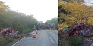 Acidente entre carro e caminhão mata idosa de 73 anos na MGC-122 Acidente entre carro e caminhão mata idosa de 73 anos na MGC-122