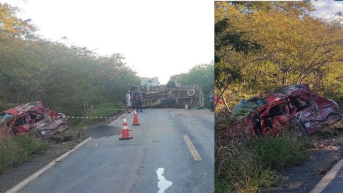 Acidente entre carro e caminhão mata idosa de 73 anos na MGC-122