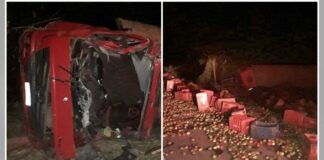 Caminhão capota e motorista morre na BR-494 Caminhão capota e motorista morre na BR-494