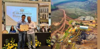 Diretor da Herculano Mineração recebe título de cidadão honorário em Ouro Preto Marco Aurélio, diretor Herculano Mineração, Vereador Naércio Ferreira. Foto - divulgação.