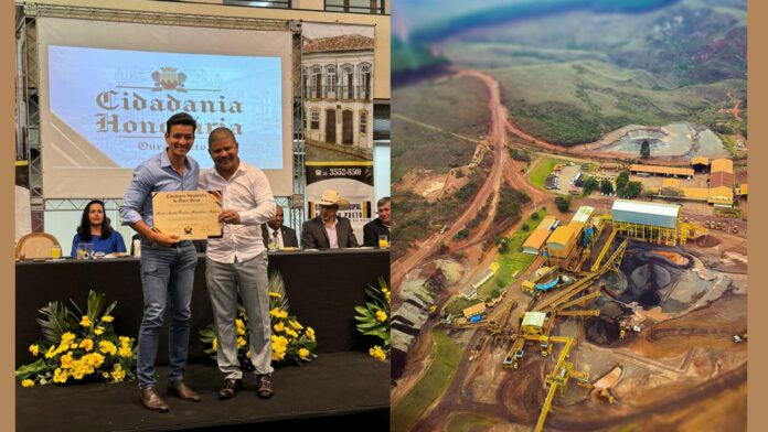 Marco Aurélio, diretor Herculano Mineração, Vereador Naércio Ferreira. Foto - divulgação.