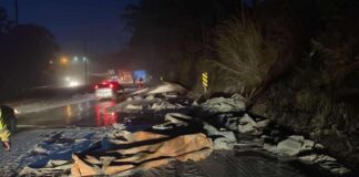 BR-040: sacos de cimento se soltam de veículo e carga é derramada em Nova Lima BR-040: sacos de cimento se soltam de veículo e carga é derramada em Nova Lima