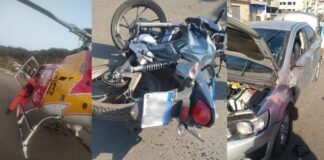 Itabirito: após acidente, motociclista é levada de helicóptero para o Hospital João XXIII Itabirito: após acidente, motociclista é levada de helicóptero para o Hospital João XXIII