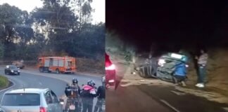 BR-356, Itabirito: carro capota na Serra da Santa e fica com as rodas para cima BR-356: carro capota na Serra da Santa, em Itabirito