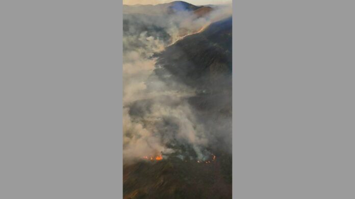 Imagens aéreas mostram fogo consumindo a Serra da Moeda, em Itabirito