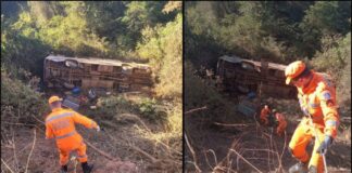 Ônibus com trabalhadores rurais cai de ribanceira de 15 metros na BR-262: 1 morto e 5 feridos; FOTOS Ônibus com trabalhadores rurais cai de ribanceira de 15 metros na BR-262: 1 morto e 5 feridos; FOTOS