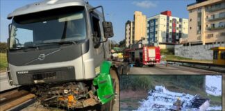 Motorista segue GPS e caminhão-tanque tomba na Via Expressa em BH Motorista segue GPS e caminhão-tanque tomba na Via Expressa em BH