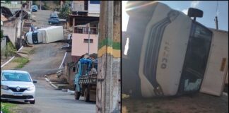 Itabirito: caminhão-baú tomba em morro do Santa Rita enquanto motorista fazia entrega no bairro Itabirito: caminhão-baú tomba em morro enquanto motorista fazia entrega no bairro Santa Rita