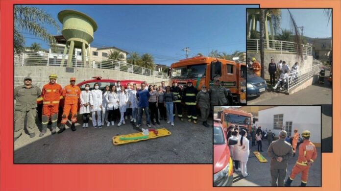 Brigadistas do Hospital de Itabirito, bombeiros e combatentes fazem exercício contra incêndio