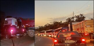 BR-356, Itabirito: carreta fica em “L” e provoca congestionamento na Serra da Santa BR-356, Itabirito: carreta fica em “L” e provoca congestionamento na Serra da Santa