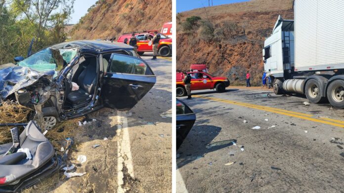 Motorista invade contramão e acerta caminhão em estrada entre Acaiaca e Ponte Nova