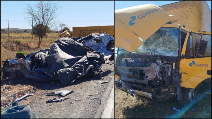 Choque entre caminhão dos Correios e carro deixa 2 vítimas fatais na MGC-122; veja fotos