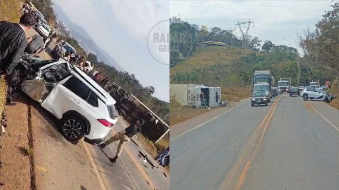 Itabirito, SUV e caminhão se envolvem em acidente perto do Museu do Jeca Tatu, na BR-356; VÍDEO