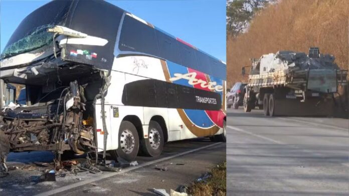 Caminhão rumo a Itabirito bate em ônibus na BR-040; motorista do coletivo morre