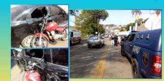 Itabirito: em tentativa de conversão em frente ao Isap, carro é atingido por moto que descia a Queiroz Júnior