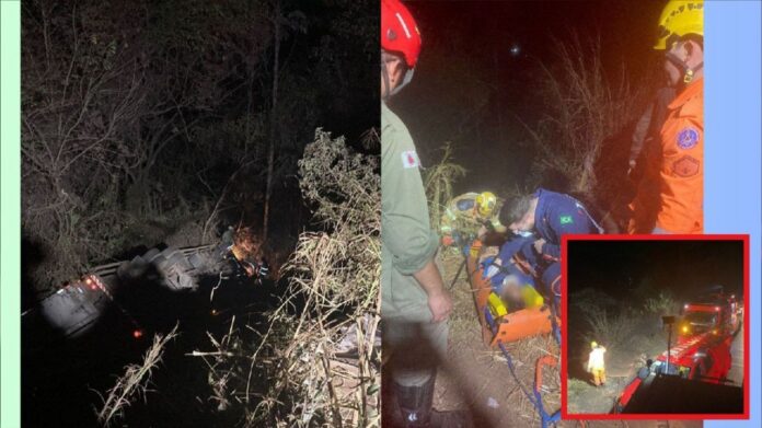 Itabirito, Serra da Santa, BR-356: caminhão despenca 10 m e ação para retirar motorista dura quase 3h