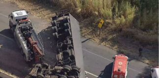 MG: acidente mata motorista e mulher fica gravemente ferida após carreta tombar na BR-262 MG: acidente mata motorista e mulher fica gravemente ferida após carreta tombar na BR-262