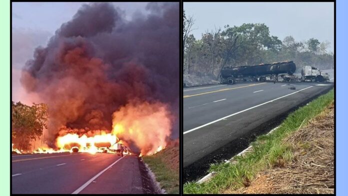 Norte de MG, BR-135: carreta carregada com combustível explode e motorista morre