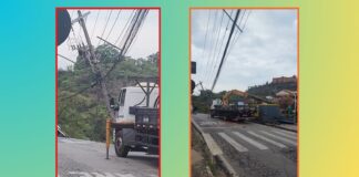 Itabirito: poste prestes a cair após chuva, ruas e casas sem luz, posto fechado e Cemig ainda é aguardada Poste prestes a cair em Itabirito: ruas e casas sem luz, posto fechado e Cemig ainda é aguardada