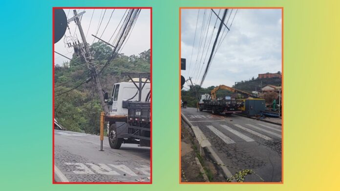 Poste prestes a cair em Itabirito: ruas e casas sem luz, posto fechado e Cemig ainda é aguardada