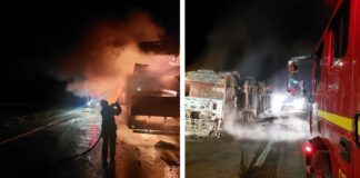 Carreta cegonheira que transportava 8 caminhonetes pega fogo na BR-381 Carreta cegonheira que transportava 8 caminhonetes pega fogo na BR-381