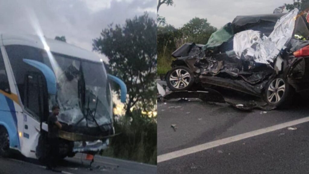 MG: 4 morrem após pneu estourar e carro bater em ônibus