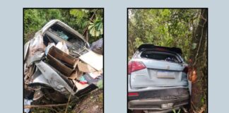 BR-040: caminhonete e carro caem de barranco após batida perto do Alphaville; 6 feridos BR-040: caminhonete e carro caem de barranco após batida perto do Alphaville; 6 feridos