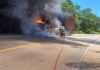 Caminhão rumo a Cachoeira do Campo pega fogo na BR-356, em Itabirito Caminhão rumo a Cachoeira do Campo pega fogo na BR-356, em Itabirito