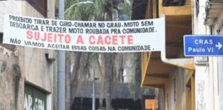 Faixas em BH: “Sujeito a cacete quem tirar de giro, chamar no grau, usar moto sem descarga etc.” Faixas em BH: “Sujeito a cacete quem tirar de giro, chamar no grau, usar moto sem descarga etc.”