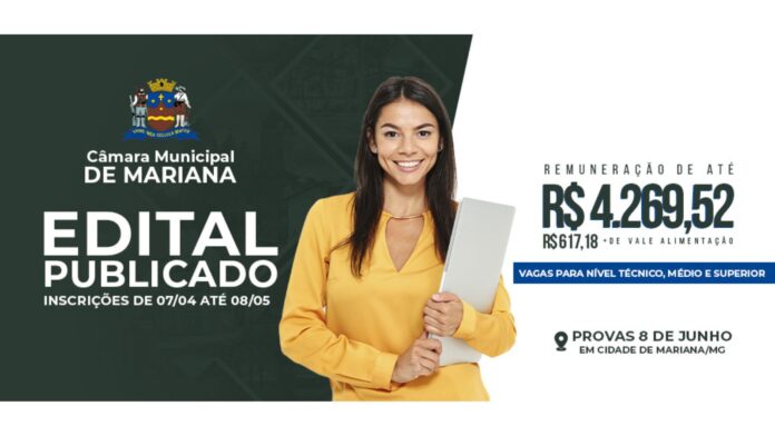 Câmara de Mariana abre concurso público com salários de até R$ 4,2 mil