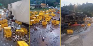 VÍDEO: pneu estoura e carreta com cerveja se envolve em acidente na BR-356, em Ouro Preto VÍDEO: pneu estoura e carreta com cerveja se envolve em acidente na BR-356, em Ouro Preto