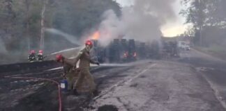 Itabirito, BR-040, Curva da Celinha, fogo em caminhão-tanque: motorista pulou e não houve morte Itabirito, BR-040, Curva da Celinha, fogo em caminhão-tanque: motorista pulou e não houve morte