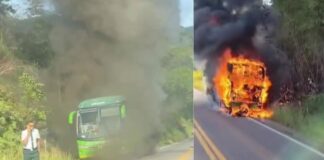 Mariana: ônibus da Pássaro Verde, que transportava 13 passageiros, pega fogo na MG-262 Mariana: ônibus da Pássaro Verde, que transportava 13 passageiros, pega fogo na MG-262