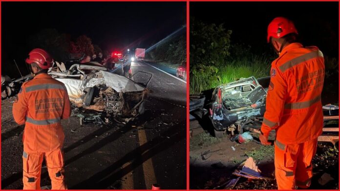 MG: em meio à forte chuva, 3 mortos e 2 graves em choque entre picape e carro na BR-365