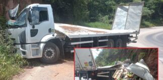 Serra da Santa, BR-356, Itabirito: condutor, de Ponte Nova, em caminhão desgovernado, acerta barranco Serra da Santa, BR-356, Itabirito: condutor, de Ponte Nova, em caminhão desgovernado, acerta barranco