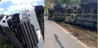 BR-356: carreta com carne, de Ponte Nova para o Porto de Santos, tomba na Serra da Santa, em Itabirito BR-356: carreta com carne, de Ponte Nova para o Porto de Santos, tomba na Serra da Santa, em Itabirito